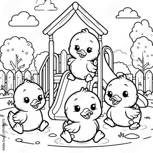 Duck Adventure Coloring Book Illustration Drawing