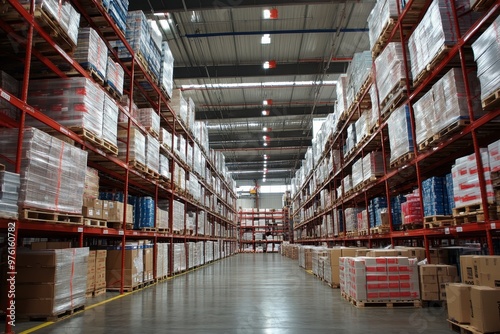 Photography of a modern warehouse interior showcasing efficiency in logistics and supply chains