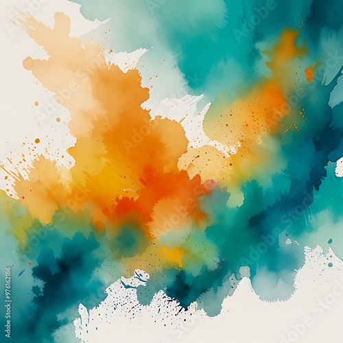 Mountain Sunset: Abstract Watercolor Transition from Fiery Warmth to Tranquil Teal in Nature's Palette