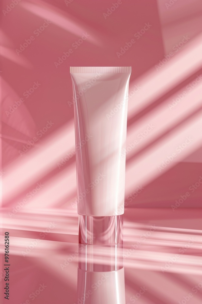 A tube of white makeup is sitting on a pink background A tube of white makeup is sitting on a pink background