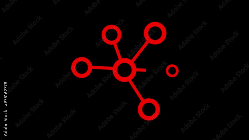 Connected animation of networking icon on black background. Red color Network topology icon. Connected animation of networking icon on black background. Red color Network topology icon.