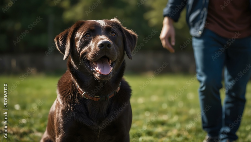 Labrador Retriever wagging its tail during a training session. Labrador Retriever wagging its tail during a training session.