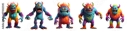 3D Illustration set of monster character