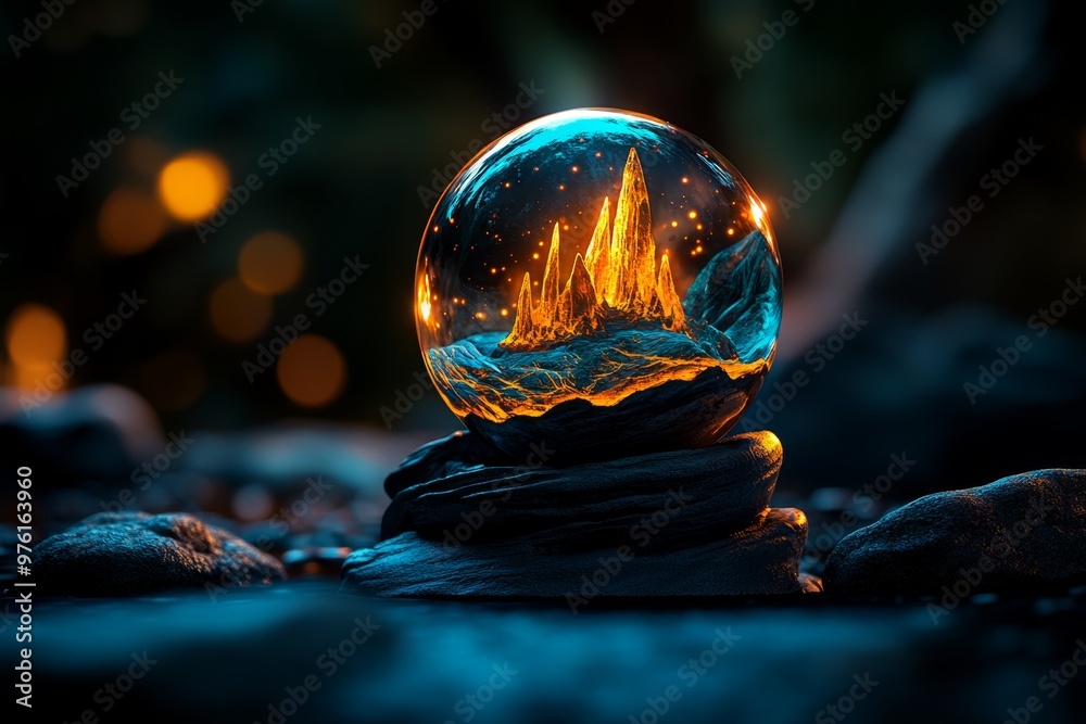 Magical Crystal Ball Vision visualized in a mystical scene, with a glowing crystal ball revealing visions of otherworldly realms and magical futures Magical Crystal Ball Vision visualized in a mystical scene, with a glowing crystal ball revealing visions of otherworldly realms and magical futures