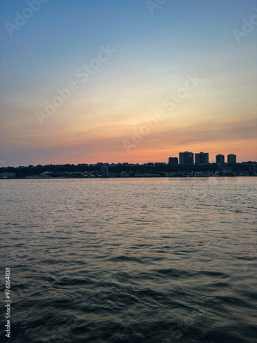 Hudson River West Harlem Piers Manhattan New York City. View of New Jersey. Sunset