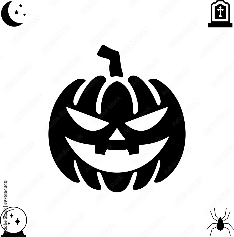 Horror and scary halloween faces silhouette icon. Halloween pumpkin, emoji and tattoo ghost smile spooky jack evil mouth eyes scary silhouette vector illustration Horror and scary halloween faces silhouette icon. Halloween pumpkin, emoji and tattoo ghost smile spooky jack evil mouth eyes scary silhouette vector illustration