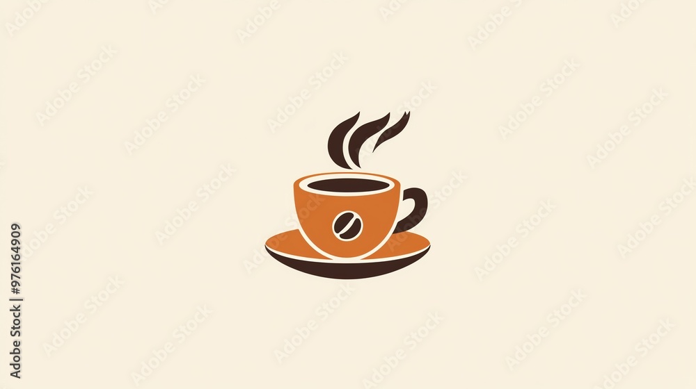 Obraz premium Simple icon of a steaming cup of coffee with a saucer.