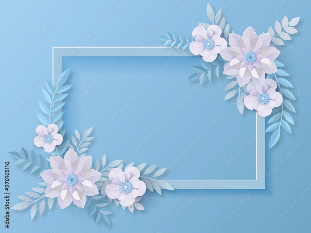 Floral frame in Paper Cut Concept With Copy Space Floral frame in Paper Cut Concept With Copy Space