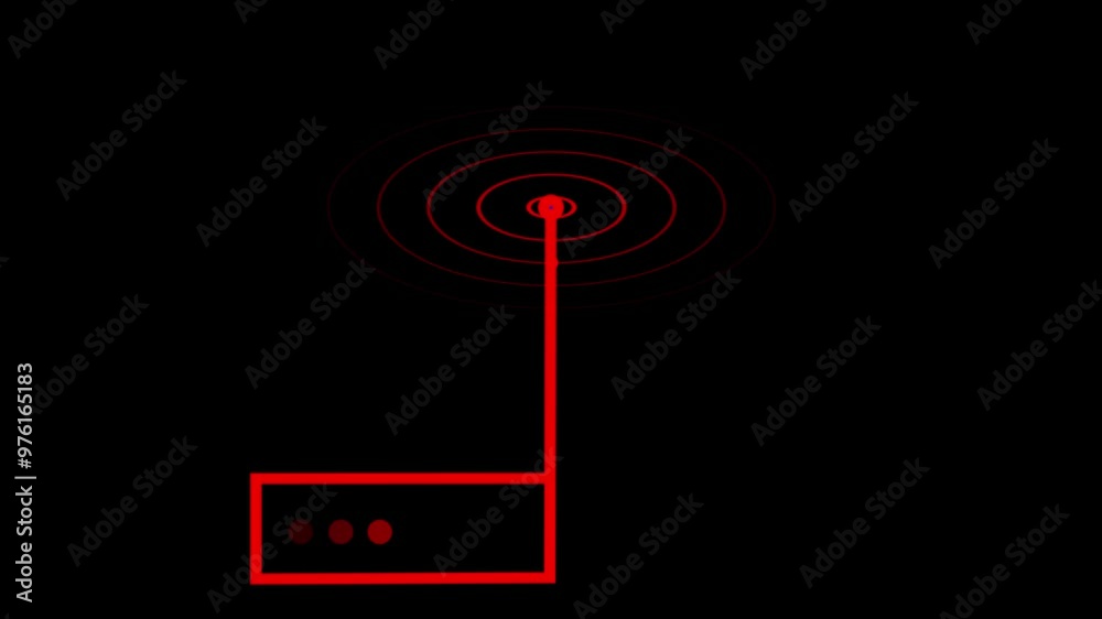 Red color radio wave with red router isolated on black background ...