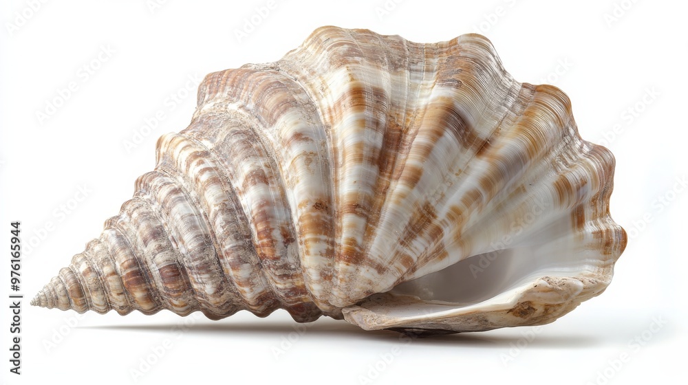 Large brown and white seashell isolated on white background Large brown and white seashell isolated on white background