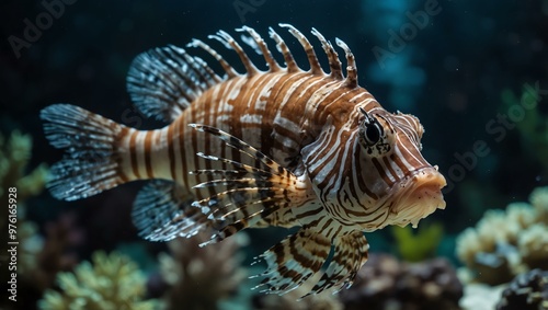 Lionfish in an aquarium tank.