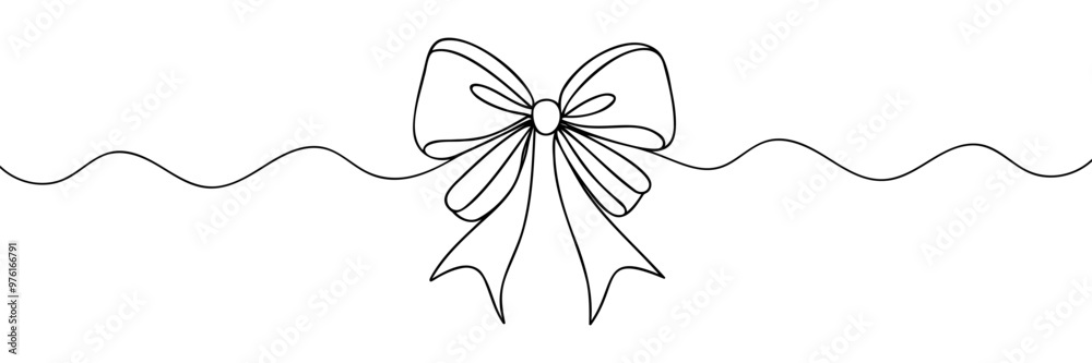Continuous line drawing of decorative ribbon bow. Vector illustration. Continuous line drawing of decorative ribbon bow. Vector illustration.