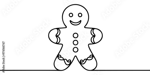 Christmas gingerbread man Continuous one line drawing on white background