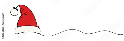 Santa Claus hat Continuous one line drawing. Christmas or New Year concept.