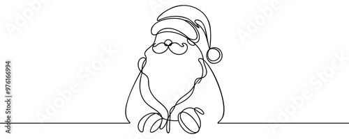 Santa Claus continuous one line drawing. Christmas winter new year concept