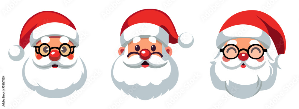 Set of cartoon Santa Claus heads or face in flat style. Vector illustration Set of cartoon Santa Claus heads or face in flat style. Vector illustration