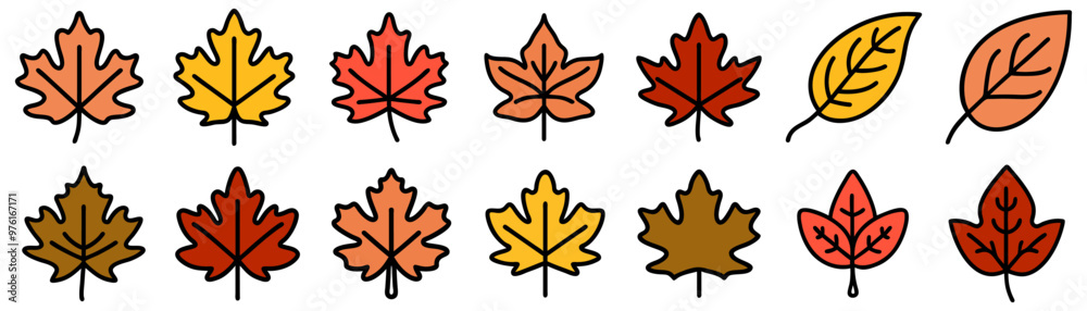 Flat vector illustration Silhouettes of tree leaves elm, beech, ash, linden, birch, alder, aspen, willow, maple, poplar, rowan, hawthorn, walnut, apple, oak etc. isolated on light gray background Flat vector illustration Silhouettes of tree leaves elm, beech, ash, linden, birch, alder, aspen, willow, maple, poplar, rowan, hawthorn, walnut, apple, oak etc. isolated on light gray background