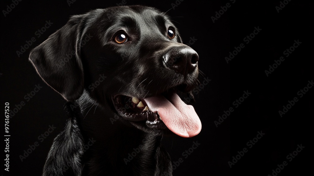 Fototapeta premium A charming black dog portrait captures the joy and playfulness of pets. This image showcases the beauty of a loyal companion with a shiny coat. Perfect for dog lovers. AI