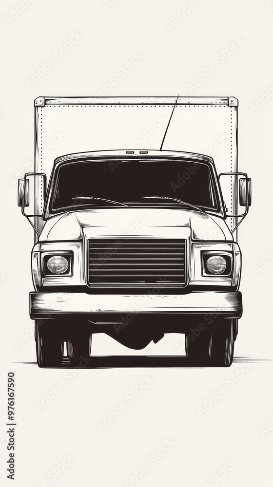 Powerful delivery truck standing on road in monochrome style Powerful delivery truck standing on road in monochrome style