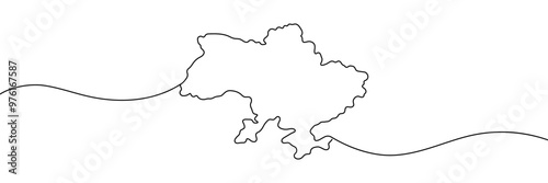 Vector map Ukraine Continuous one line drawing. Outline map. Isolated vector Illustration