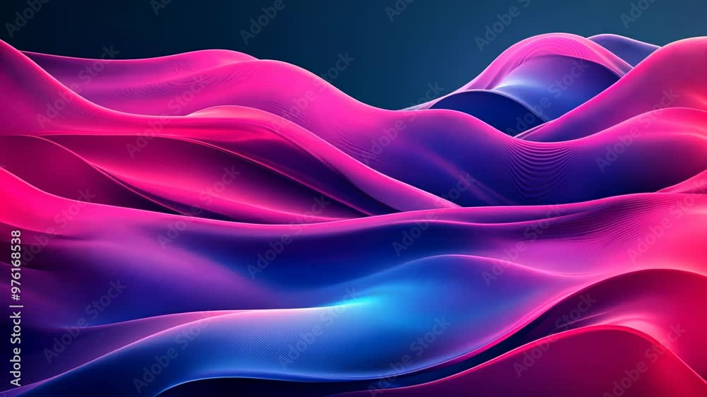 Bright pink and purple waves with smooth curves on a dark background, creating a sense of depth and dynamics. Suitable for abstract backgrounds, covers, and creative projects Bright pink and purple waves with smooth curves on a dark background, creating a sense of depth and dynamics. Suitable for abstract backgrounds, covers, and creative projects