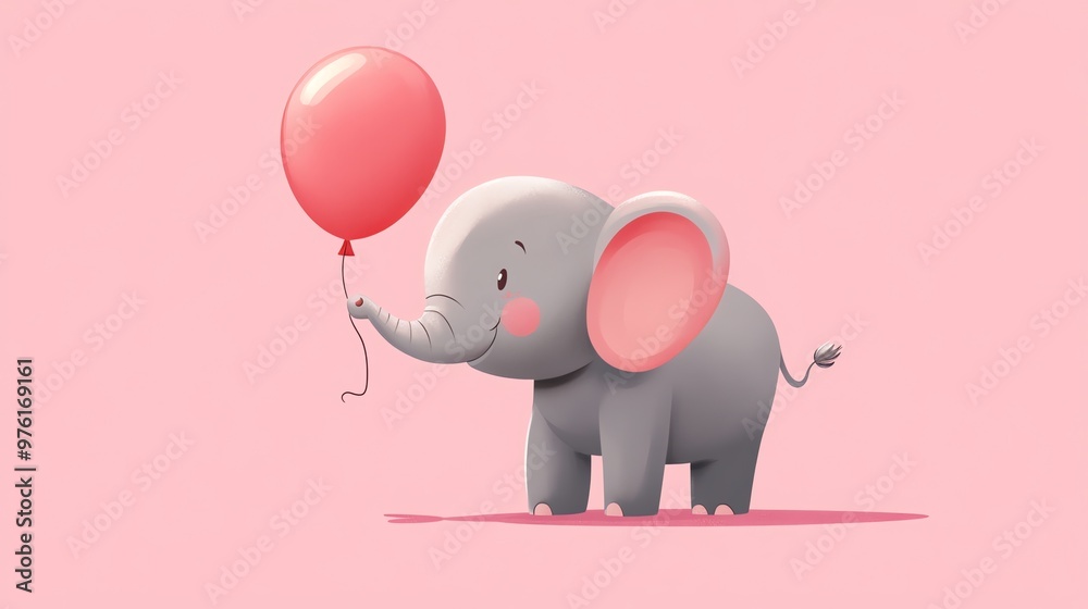 Cute cartoon elephant holding a red balloon. Cute cartoon elephant holding a red balloon.