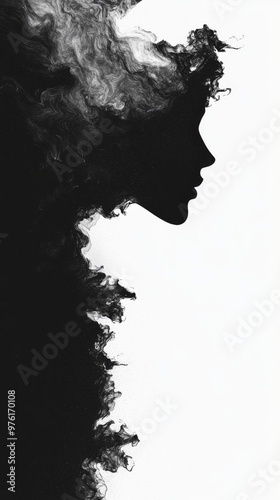 Woman profile emerging from black smoke abstract background