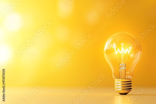 A glowing light bulb against a warm yellow background, symbolizing ideas, innovation, and creativity.