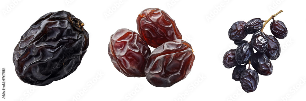 Set of a, Dried red raisin, isolated on a transparent background...