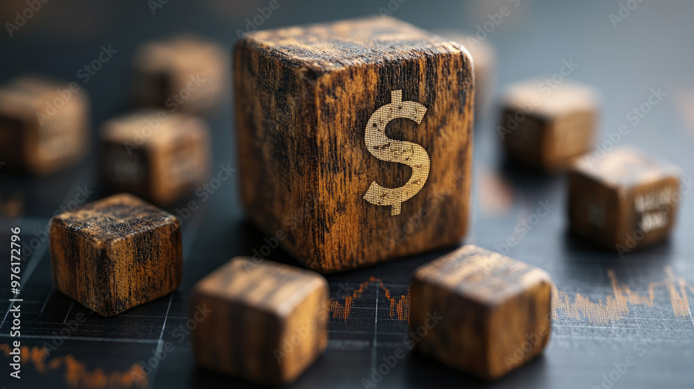 Wooden cubes with dollar symbols on a table depicting financial concepts.