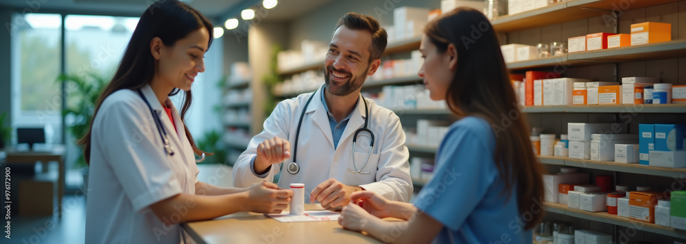 Pharmacist Consulting with Patient, Healthcare and Medicine Services Pharmacist Consulting with Patient, Healthcare and Medicine Services