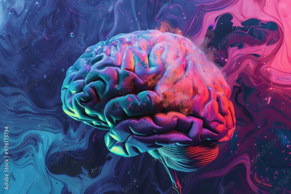 A uniquely colorful human brain is presented in a vivid abstract setting, illustrating the intersection of art and science through creative digital practices. A uniquely colorful human brain is presented in a vivid abstract setting, illustrating the intersection of art and science through creative digital practices.