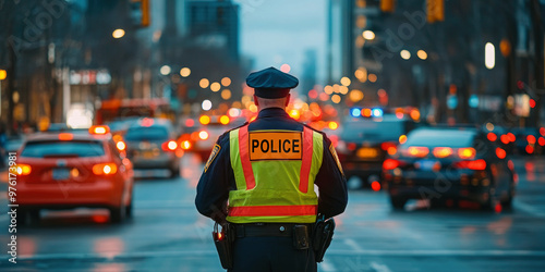 A policeman stands guard over the streets to maintain law and order
