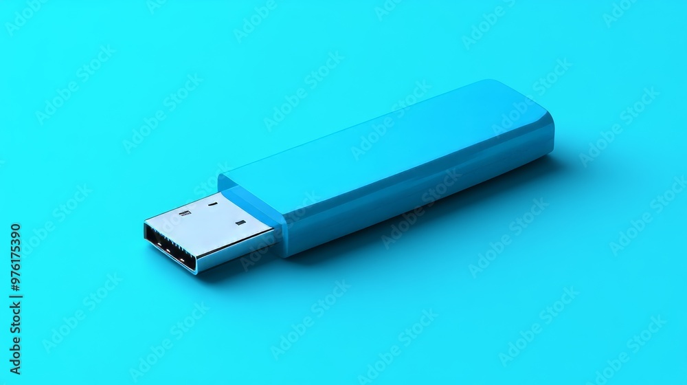 Blue usb flash drive lying on a blue background Blue usb flash drive lying on a blue background