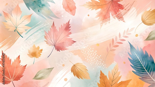Colorful autumn leaves background with abstract textures and pastel colors
