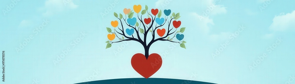 Tree growing from a heart with different emotions as its branches, Emotional growth, developing selfawareness Tree growing from a heart with different emotions as its branches, Emotional growth, developing selfawareness