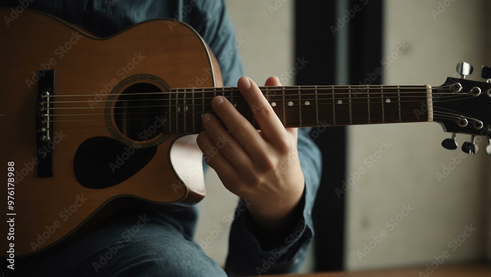 Playing guitar, making music. Playing guitar, making music.