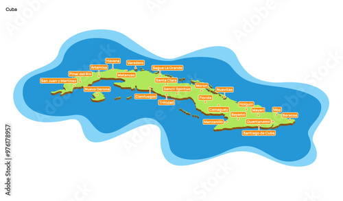 3d vector illustration colorful touristic map of Cuba islands country shape 