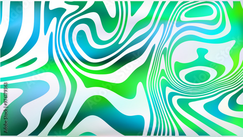 Abstract white green fluid swirl bg. Psychedelic groovy style