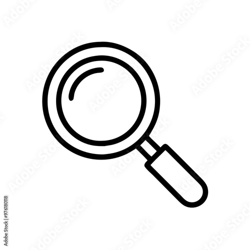 Vector icon of a magnifying glass for searching, minimalistic style, black and white
