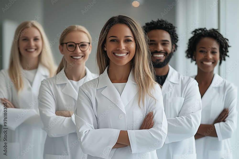 Confident Female Doctor Leading a Medical Team Confident Female Doctor Leading a Medical Team