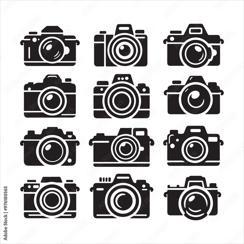 Photo camera icon silhouette on white background
Photo camera icon silhouette on white background