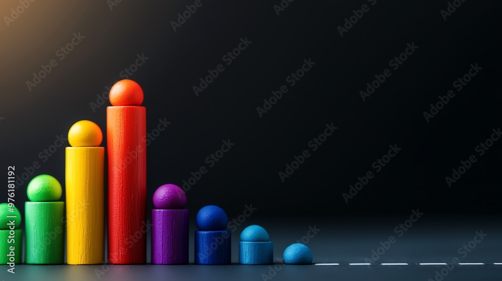 3D Colorful bar graph representing growth and progress on a dark background, ideal for business, finance, or educational themes. 3D Colorful bar graph representing growth and progress on a dark background, ideal for business, finance, or educational themes.