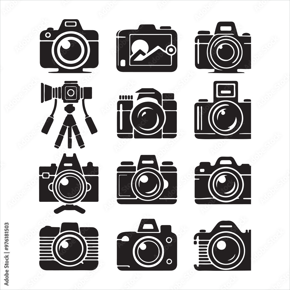 Photo camera icon silhouette on white background