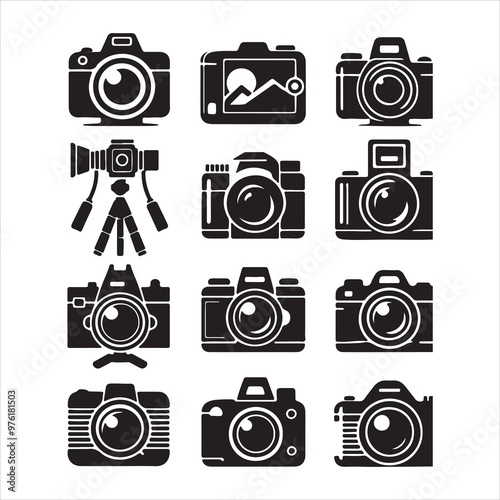 Photo camera icon silhouette on white background
