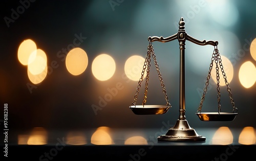 3D Elegant scales of justice on a blurred background symbolize fairness and balance in the legal system, perfect for law-related themes.