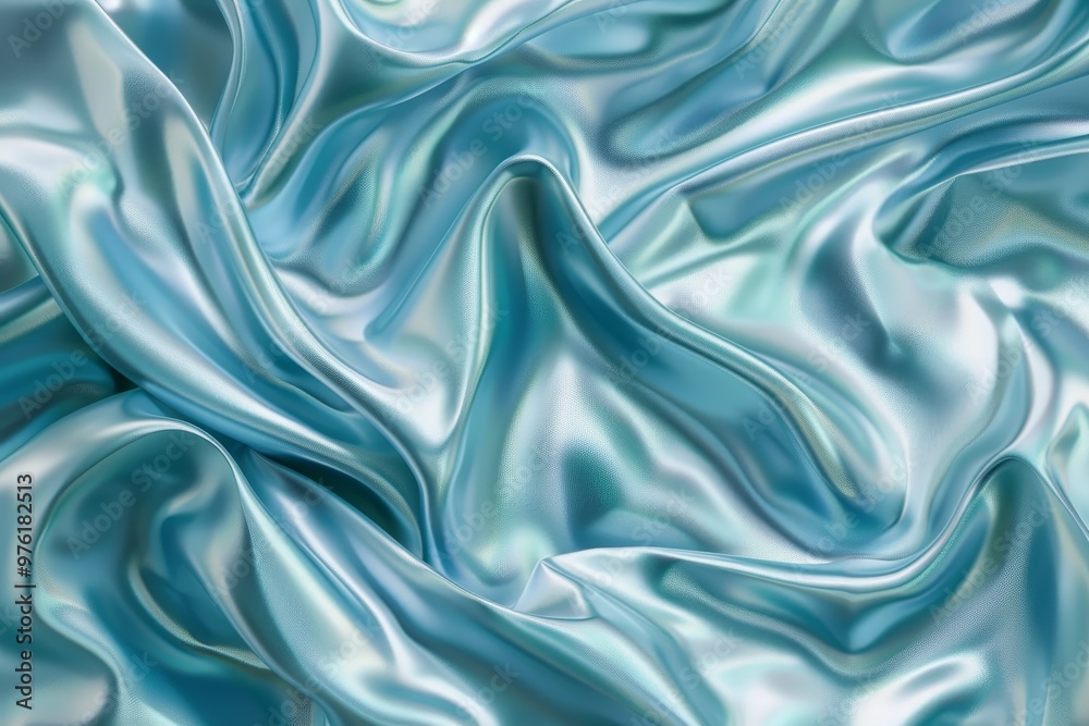 Obraz premium The soft turquoise silk fabric flows gracefully, displaying an elegant texture and shine, with light reflecting beautifully off its smooth surface.