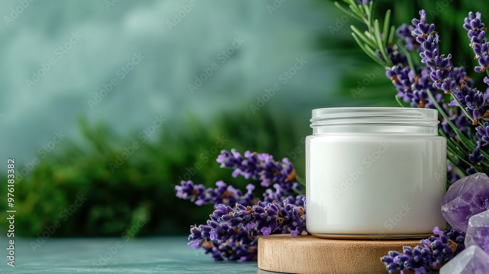 A soothing lavender candle surrounded by fresh flowers, creating a calming ambiance for relaxation and self-care. A soothing lavender candle surrounded by fresh flowers, creating a calming ambiance for relaxation and self-care.