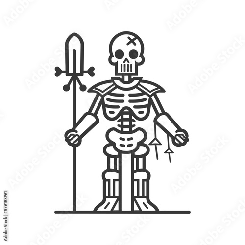 A Skeleton Warrior With A Spear and Armor