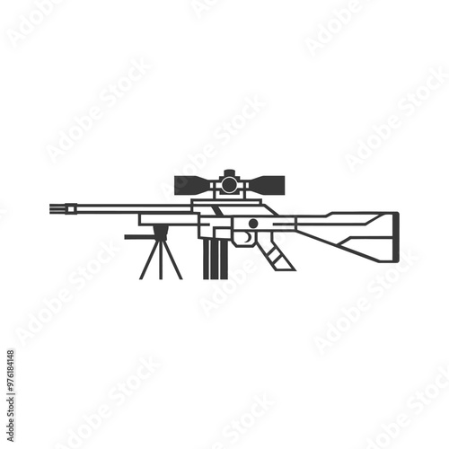 A Sniper Rifle with Scope Mounted on a Tripod